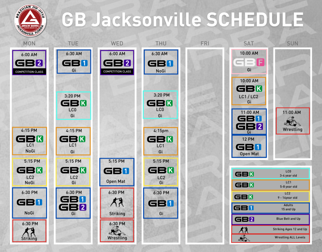 Gracie Barra Jacksonville Schedule 2024